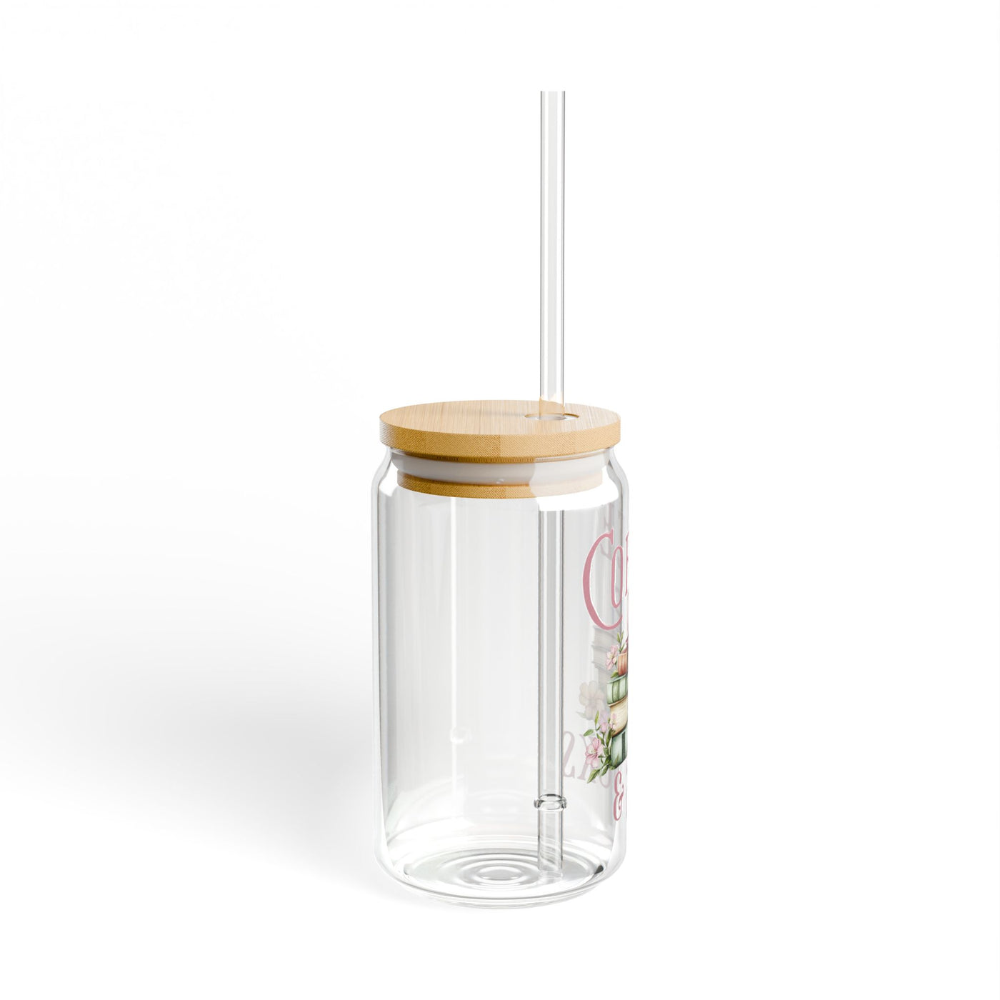 Coffee and Books Cup (Glass Can with Lid and Straw)