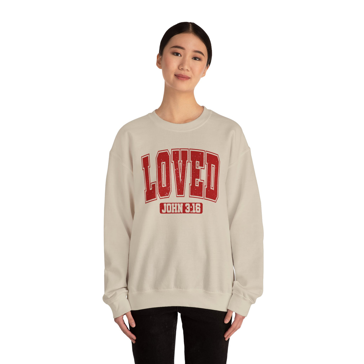 Loved John 3:16  Distressed Graphic Sweatshirt (GILDAN)