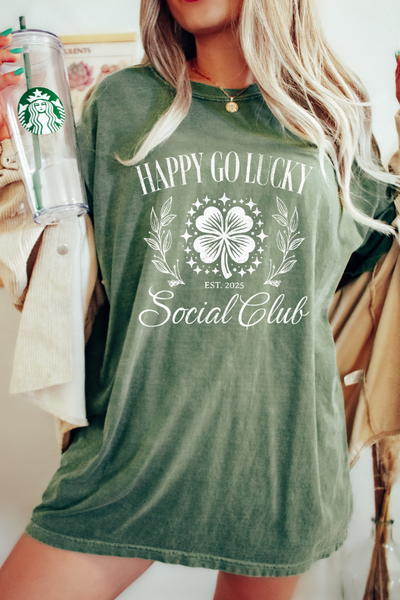 Happy Go Lucky Social Club T-shirt - distressed (COMFORT COLORS)