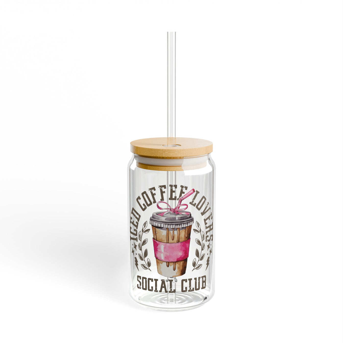 Iced Coffee Lovers Cup (Glass Can with Lid and Straw)