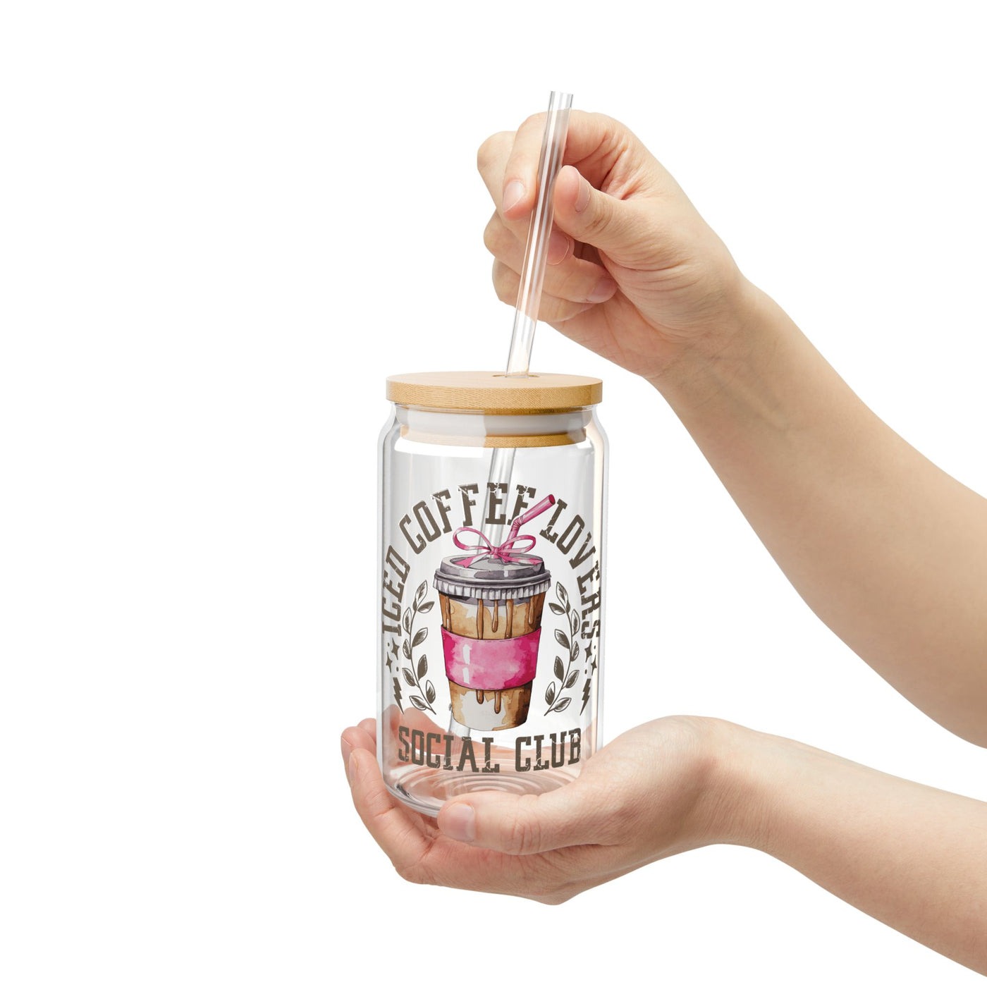 Iced Coffee Lovers Cup (Glass Can with Lid and Straw)