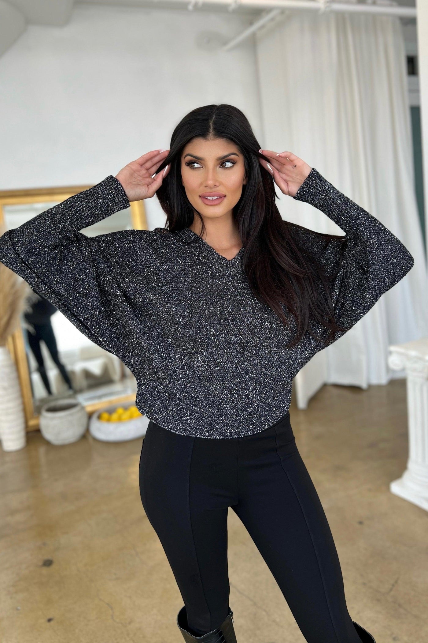 BERLIN SWEATER , SWEATER , It's NOMB , BLACK VNEK WITH DOLMAN SLEEVES, DOLMAN SLEEVE BLACK SWEATER, DRESSY DOLMAN SWEATER , It's NOMB , itsnomb.com