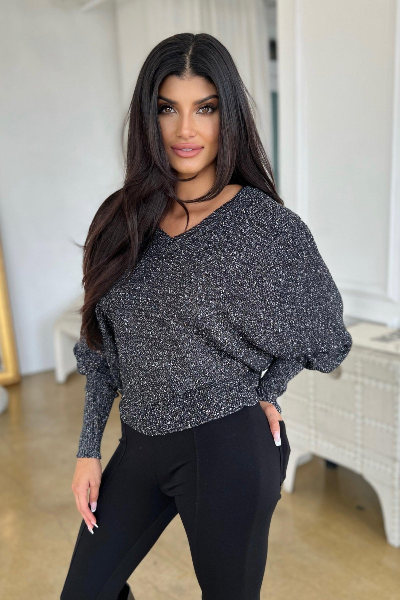 BERLIN SWEATER , SWEATER , It's NOMB , BLACK VNEK WITH DOLMAN SLEEVES, DOLMAN SLEEVE BLACK SWEATER, DRESSY DOLMAN SWEATER , It's NOMB , itsnomb.com