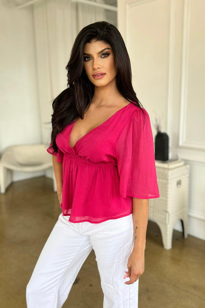 EVERLY BLOUSE , BLOUSE , It's NOMB , blouse, BLOUSES, FUCHSIA BLOUSE, FUCHSIA TOP, GAUZE TOP, it's nomb the label, ITS NOMB, Its None of My Business, ITSNOMB, ITSNOMBTHELABEL, IT’S NOMB, Jessica Graf, Jessica Nickson, linen blouse, Maternity, Maternity Friendly, PEPLUM TOP, pink blouse, PINK TOP, SHIRT, SHIRTS, SMOCKED WAIST PEPLUM TOP, TOP, tops , It's NOMB , itsnomb.com