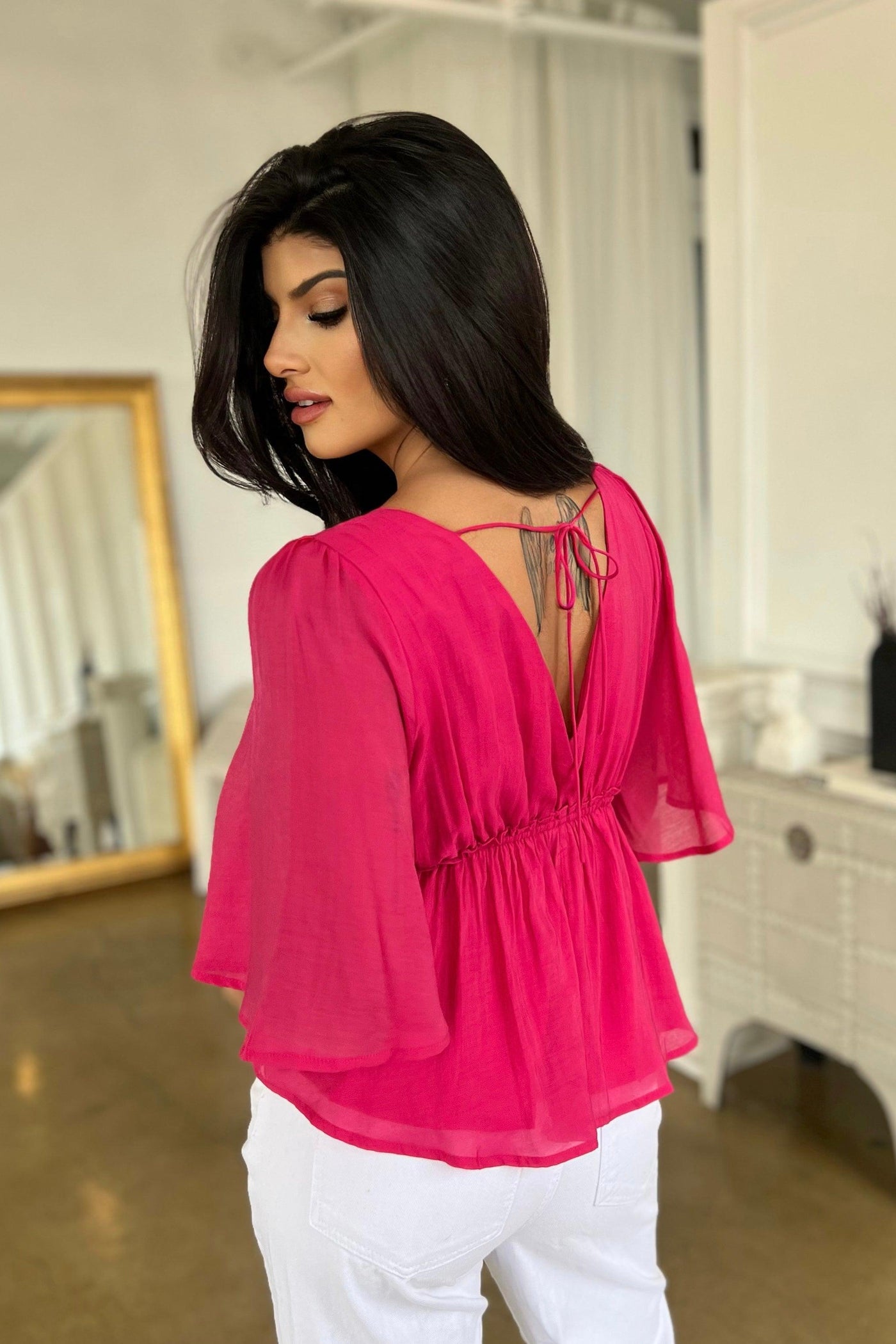 EVERLY BLOUSE , BLOUSE , It's NOMB , blouse, BLOUSES, FUCHSIA BLOUSE, FUCHSIA TOP, GAUZE TOP, it's nomb the label, ITS NOMB, Its None of My Business, ITSNOMB, ITSNOMBTHELABEL, IT’S NOMB, Jessica Graf, Jessica Nickson, linen blouse, Maternity, Maternity Friendly, PEPLUM TOP, pink blouse, PINK TOP, SHIRT, SHIRTS, SMOCKED WAIST PEPLUM TOP, TOP, tops , It's NOMB , itsnomb.com