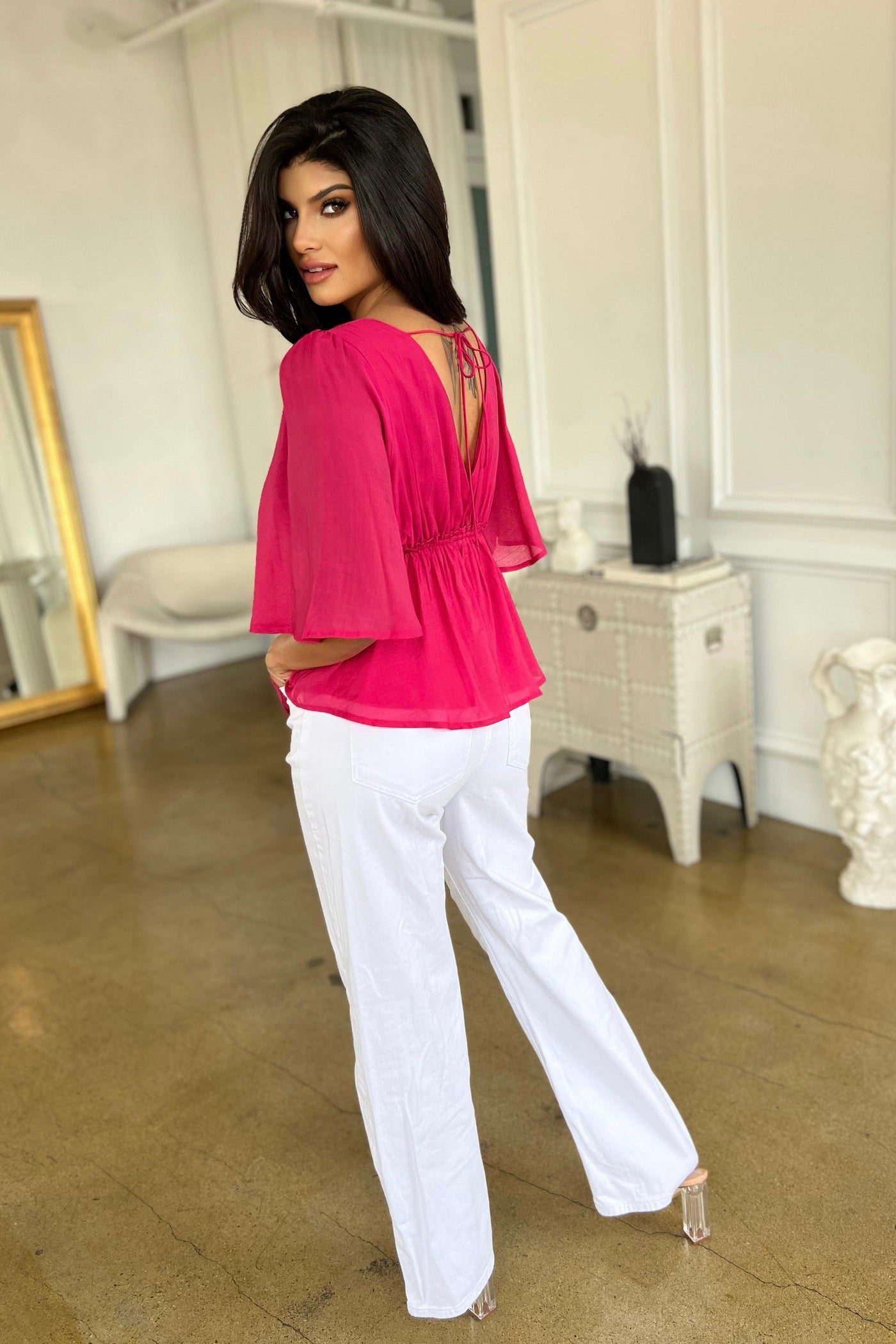 EVERLY BLOUSE , BLOUSE , It's NOMB , blouse, BLOUSES, FUCHSIA BLOUSE, FUCHSIA TOP, GAUZE TOP, it's nomb the label, ITS NOMB, Its None of My Business, ITSNOMB, ITSNOMBTHELABEL, IT’S NOMB, Jessica Graf, Jessica Nickson, linen blouse, Maternity, Maternity Friendly, PEPLUM TOP, pink blouse, PINK TOP, SHIRT, SHIRTS, SMOCKED WAIST PEPLUM TOP, TOP, tops , It's NOMB , itsnomb.com