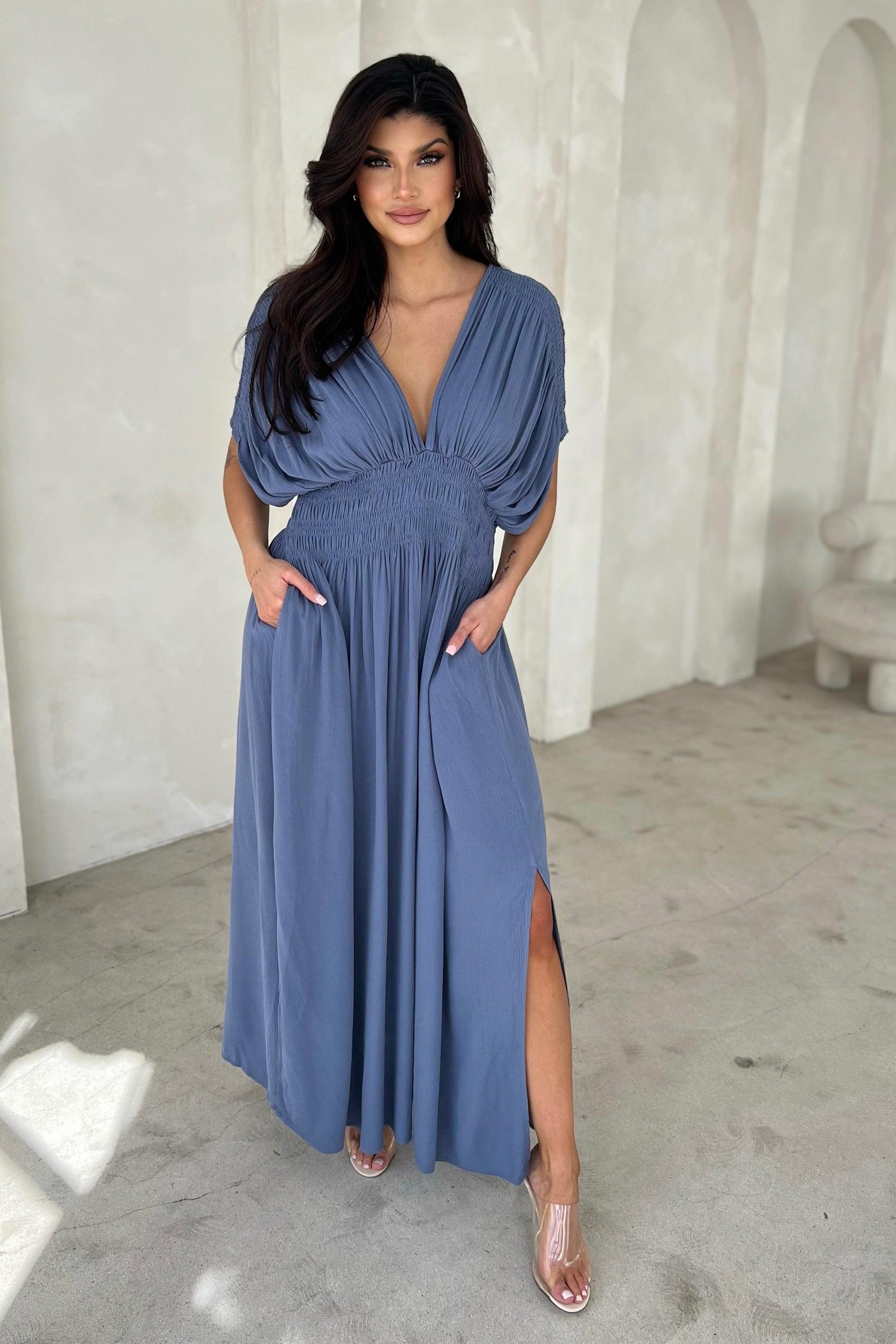 GARCELLE DRESS , Dress , it’sNOMB. The Label , blue dress, dress, dresses, it's nomb the label, ITS NOMB, Its None of My Business, ITSNOMB, ITSNOMBTHELABEL, IT’S NOMB, Jessica Nickson, kimono, kimono sleeve, Maternity, Maternity Friendly, maxi, midi , It's NOMB , itsnomb.com