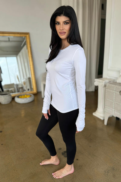 KATIE LONG SLEEVED TEE , Shirts & Tops , It's NOMB , ATHLETIC TEE, comfortable long sleeve top, WHITE LONG SLEEVED ATHLETIC TEE WITH THUMBHOLES , It's NOMB , itsnomb.com