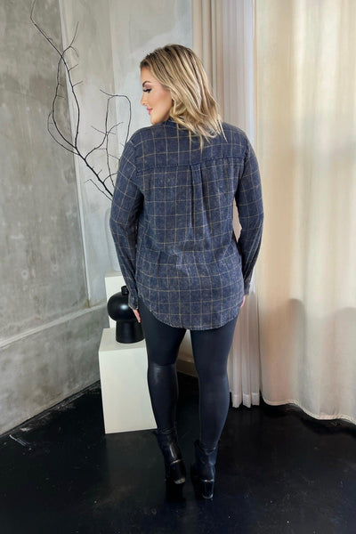 KATT BUTTON DOWN SHIRT , Shirts & Tops , It's NOMB , BUTTON DOWN FLANNEL SHIRT, GRID PRINT SHIRT, GRID WASHED SHIRT, NAVY BUTTON DOWN SHIRT , It's NOMB , itsnomb.com