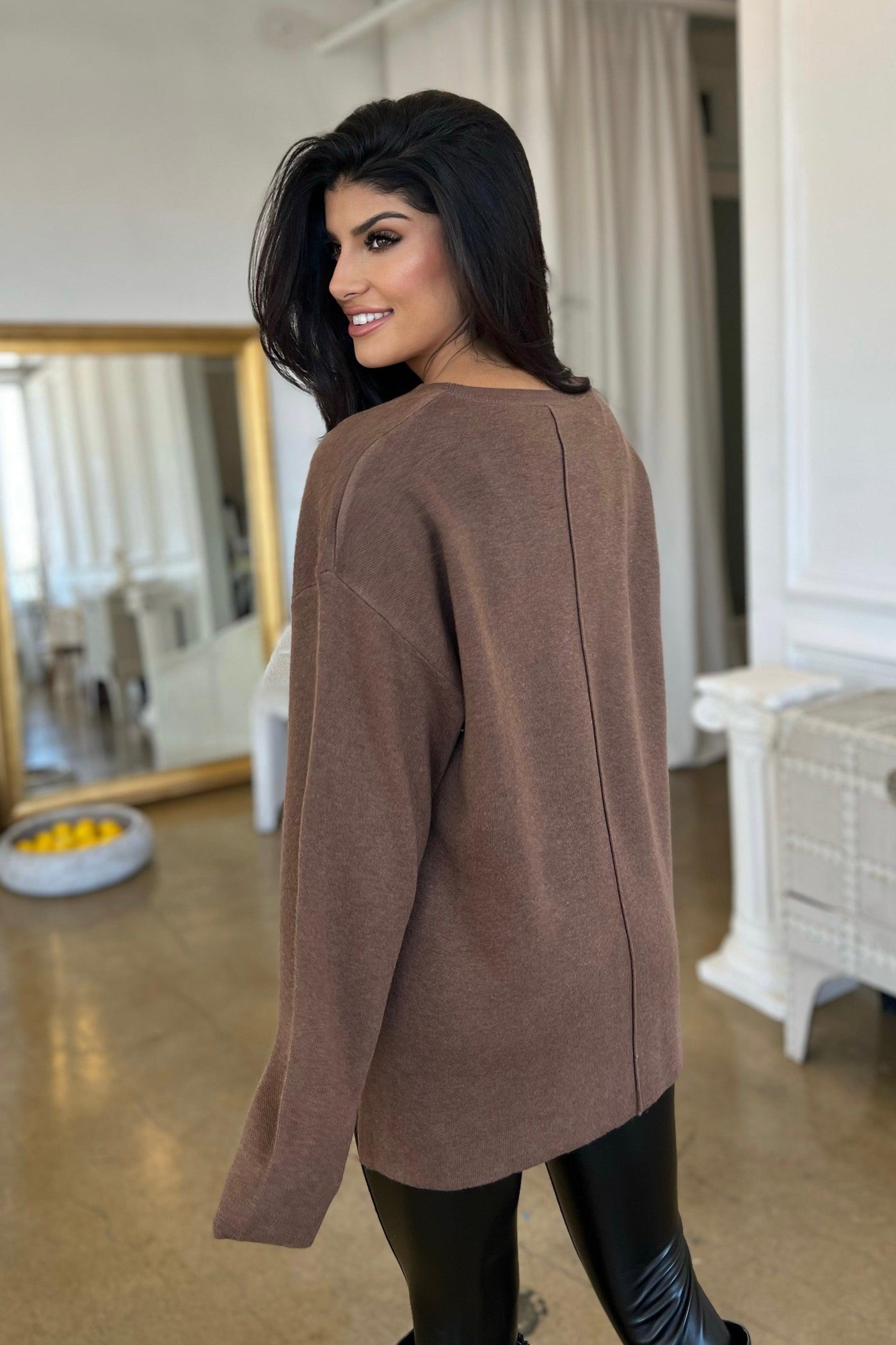 LATTE SWEATER , SWEATER , It's NOMB , brown sweater, CREW NECK DRESSY SWEATER, DRESSY SWEATER, DROP SHOULDER SWEATER, SWEATER WITH SIDE SLITS , It's NOMB , itsnomb.com