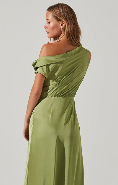 MONROE SATIN OFF SHOULDER MAXI DRESS (SIZE MEDIUM LEFT) , Dresses , it’sNOMB. The Label , ASTR, ASTR BRAND, ASTR THE LABEL, CREST GREEN, Dress, Dresses, dresses for spring, green, light green, monroe dress, satin dress, satin maxi dress, spring dress, spring dresses, summer dress, SUMMER DRESSES, wedding guest dresses , It's NOMB , itsnomb.com