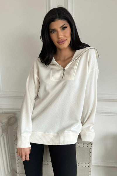 PARKER 1/4 ZIP PULLOVER (Available in Plus Size) , , It's NOMB , 1/4 ZIP PULLOVER, IVORY ATHLEISURE SWEATER, varley vine pullover , It's NOMB , itsnomb.com