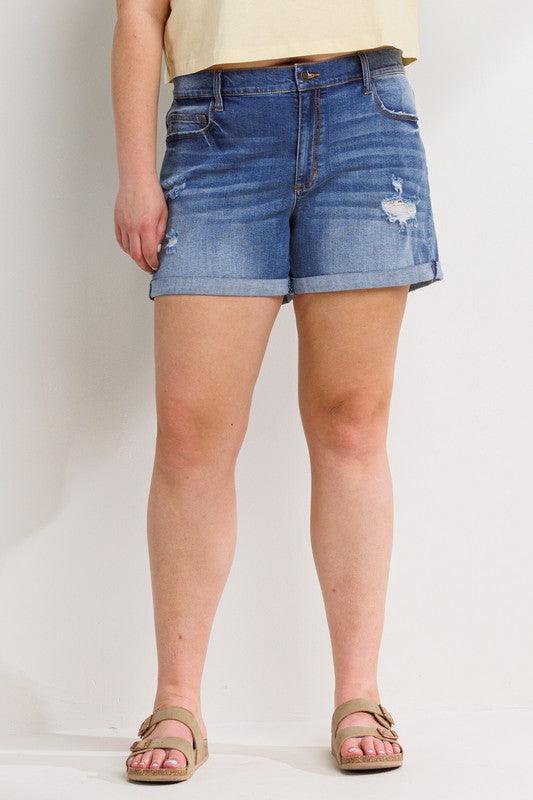 SHE'S GOT IT SHORTS (AVAILABLE IN PLUS) , Shorts , It's NOMB , BLUE JEAN SHORTS, CUFFED DENIM SHORTS, CUFFED JEAN SHORTS, CUFFED SHORTS, DENIM SHORTS, JEANS SHORTS, SHORTS , It's NOMB , itsnomb.com