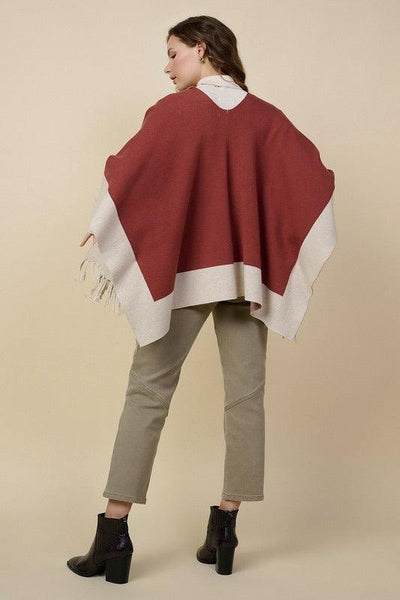 STATE OF MIND PONCHO , JACKET , It's NOMB , chocolate color poncho, color blocked poncho, it's nomb, ivory poncho, JACKETS, ONLINE BOUTIQUE, poncho, poncho sweater, poncho with fringe, rust poncho, shawl jacket, shawl sweater, state of mind poncho, sweater poncho, sweater poncho with fringe , It's NOMB , itsnomb.com