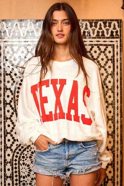 TEXAS LOVE PULLOVER , SWEATER , it’sNOMB. The Label , ATHLEISURE, ATHLETIC PULLOVER, COZY SWEATER, FINAL SALE, it's nomb, it's nomb the label, JESSICA NICKSON, LOUNGE WEAR, LOUNGEWEAR, MORGAN, PULLOVERS, sweater, sweaters, Texas, texas state pride, TEXAS SWEATER, TEXAS SWEATSHIRT , It's NOMB , itsnomb.com