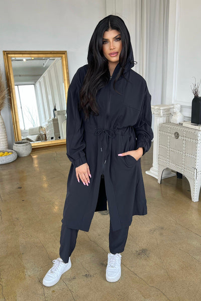 THE MUST HAVE TRENCH , ATHLETIC JACKET , It's NOMB , ATHLEISURE, ATHLETIC JACKET, athletic trench coat, BLACK YOGA JACKET, BLACK ZIP UP ATHLETIC JACKET, lightweight trench coat, TANK UPSELL, WINDBREAKER , It's NOMB , itsnomb.com