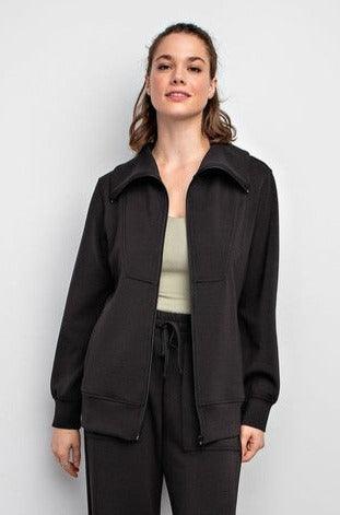 TRAVEL DAY ZIP UP JACKET (S-3X AVAILABLE) , ATHLETIC JACKET , It's NOMB , black dressy athleisure jacket, SPANX AIR COLLECTION, zip up scuba fabric jacket , It's NOMB , itsnomb.com