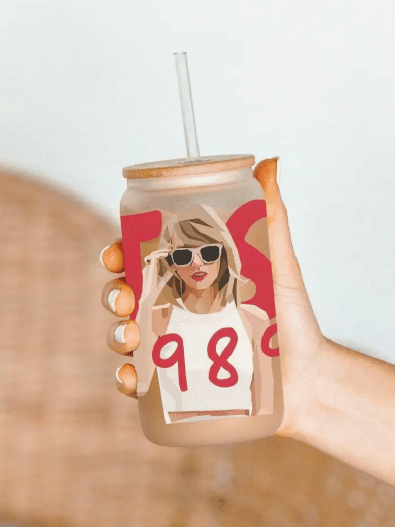 TS 1989 GLASS CAN WITH LID AND STRAW , GLASS CAN , It's NOMB , 1989 GLASS CAN WITH LID AND STRAW, TAYLOR SWIFT GLASS CUPS , It's NOMB , itsnomb.com