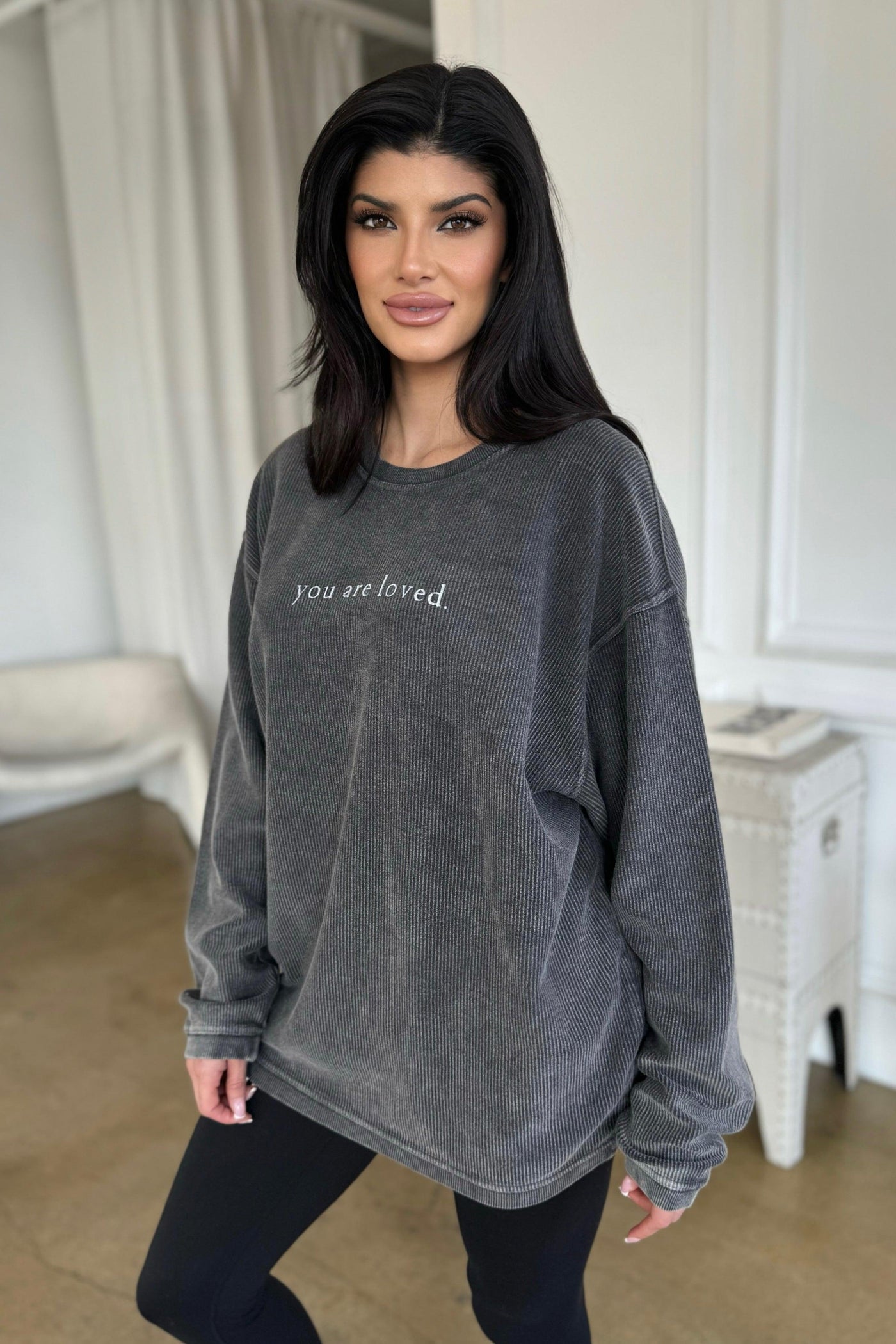 YOU ARE LOVED PULLOVER (PLUS AVAILABLE) , graphic pulllover , it’sNOMB. The Label , GRAPHIC, GRAPHIC PULLOVER, graphic sweathsirts, graphic sweatshirt, GRAY, GREY, YOU ARE LOVED GRAPHIC THERMAL , It's NOMB , itsnomb.com