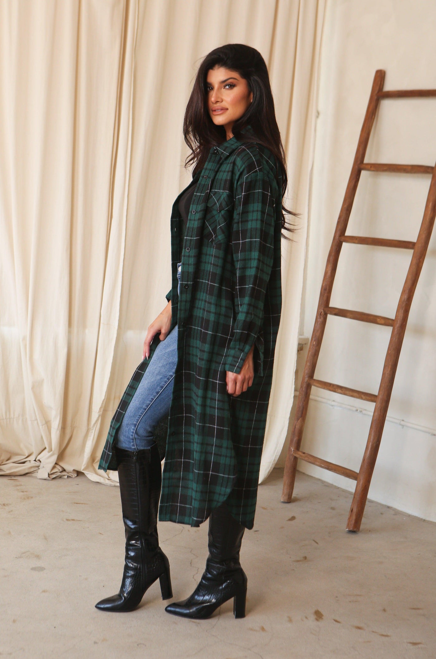 ZOEY LONG FLANNEL , SHACKET , it’sNOMB. The Label , BUTTON DOWN, CARDIGAN, FLANNEL, GREEN PLAID SHACKET, LONG BLACK SHACKET, LONG GREEN PLAID DUSTER, MIDI LENGTH SHACKET, SHACKET, SHACKETS, TUNIC , It's NOMB , itsnomb.com